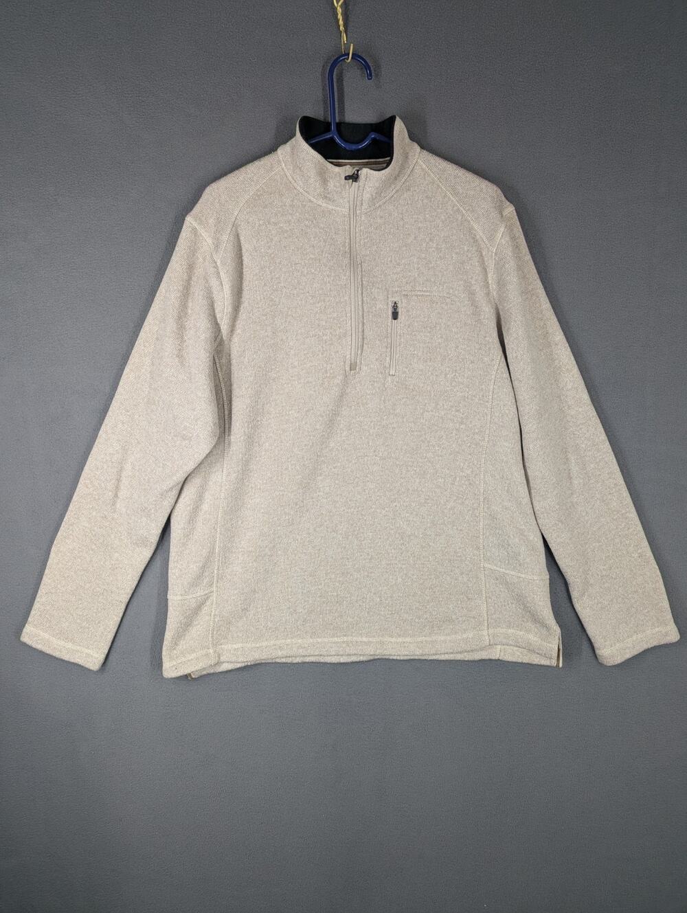 Woolrich Sweater Mens XL Beige 1/4 Zip Pullover Fall Winter Warm Outdoor Hiking